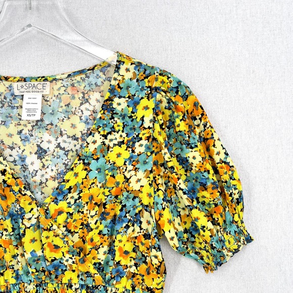 L SPACE Shine On Top Womens XS Yellow Daisy Diamond Floral Short Sleeve Cropped - Picture 5 of 13